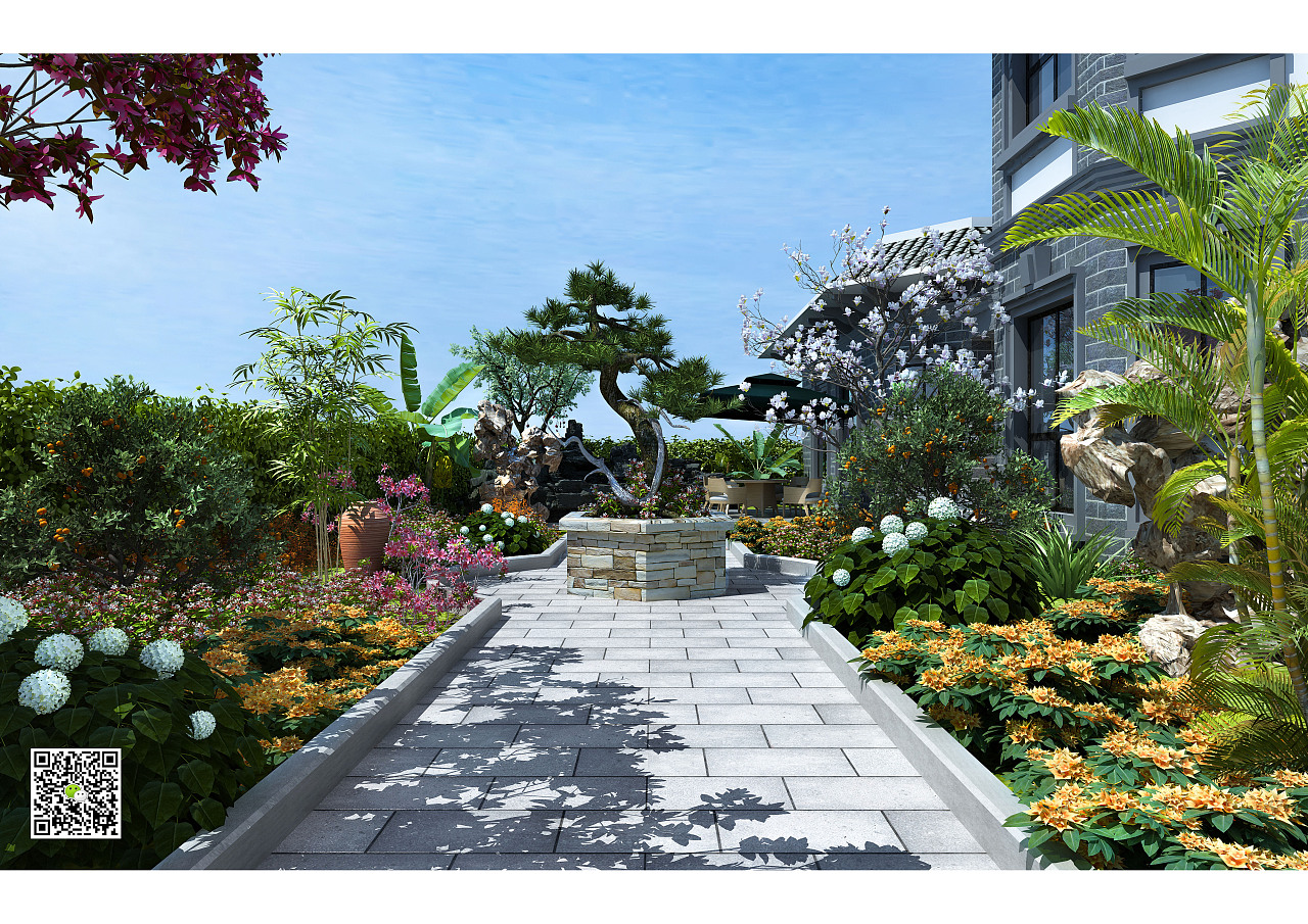 庭院花园中式效果图|三维|场景|FTdesign - 原创作品 - 站酷 (ZCOOL)