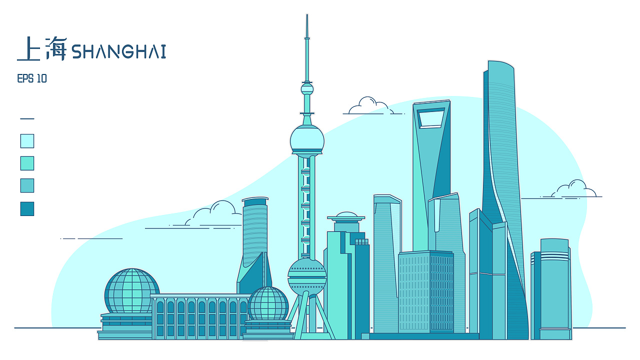 上海城市天际线简笔画图片