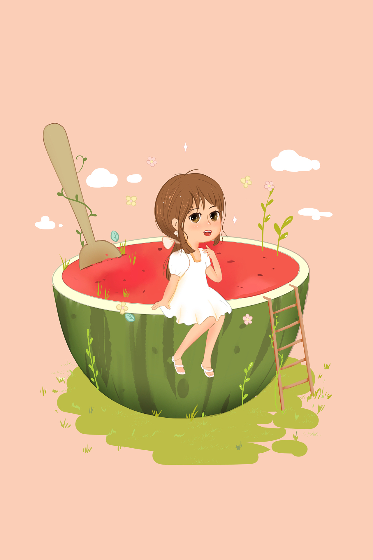 插画-西瓜女孩