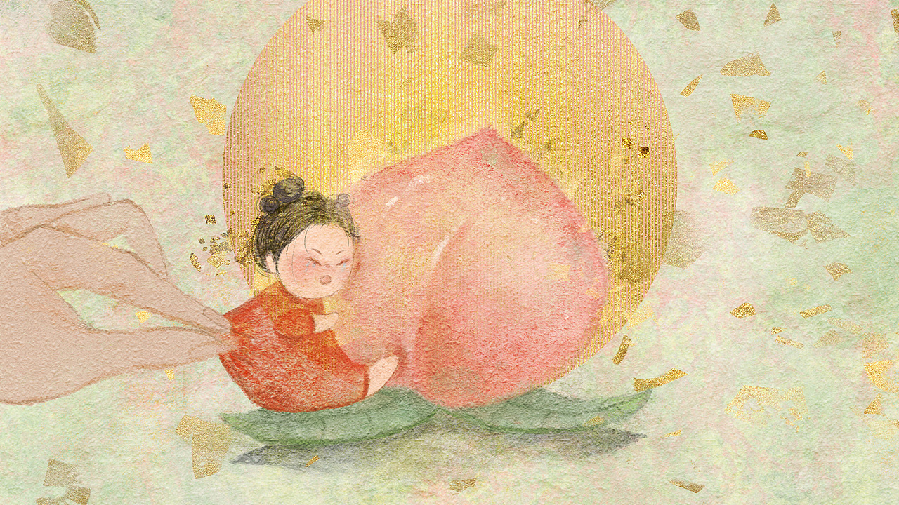 岩彩板绘练习-小桃子（图ZMjgwODU1OTI4） - 创作习作 - 站酷设计师LIULIU__原创素材 - 站酷ZCOOL