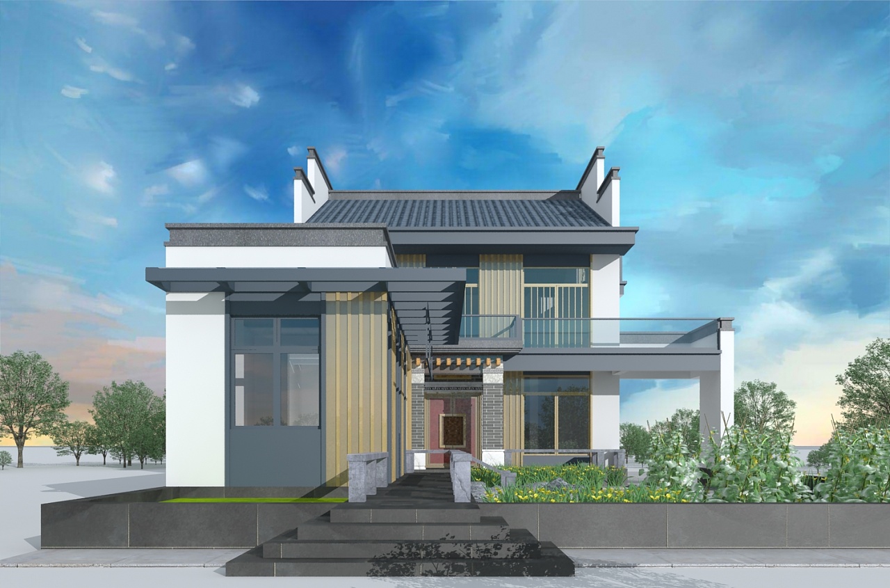 农村二层房屋设计,自建房别墅设计,新中式