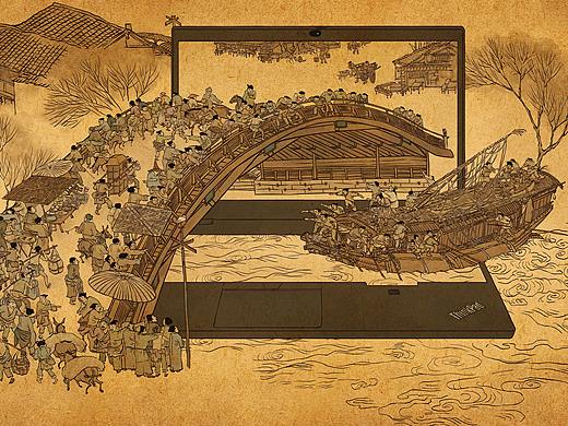 京东 x Thinkpad《清明上河图》宣传动画插画素材制作