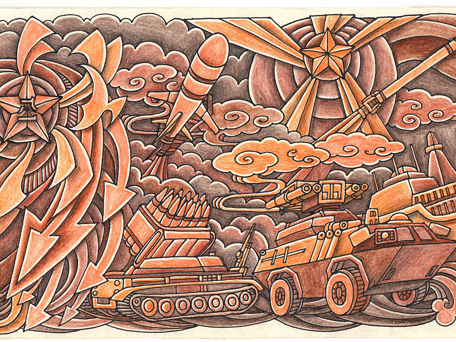 《军魂》浮雕设计稿 手绘过程