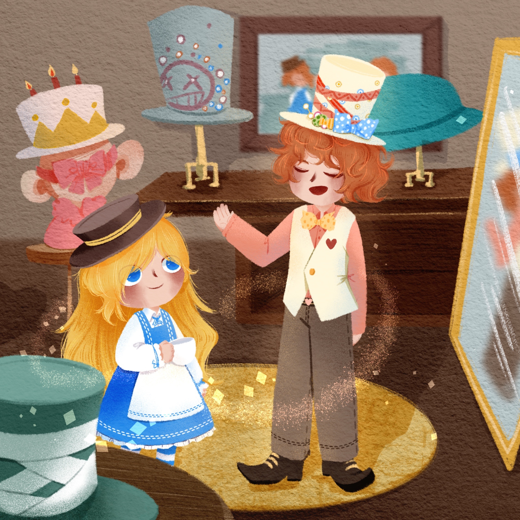 儿童插画-爱丽丝与疯帽子