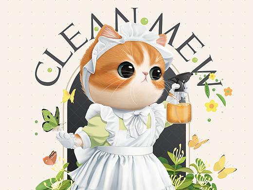 咔小伊IP设计，清洁（女仆）喵，猫
