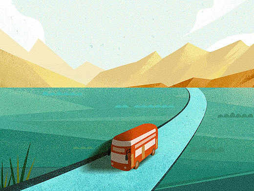 一组公路题材风景插画