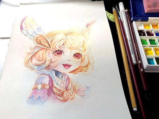 水彩 王者荣耀孙膑小宝贝  没错我就是来躺的！