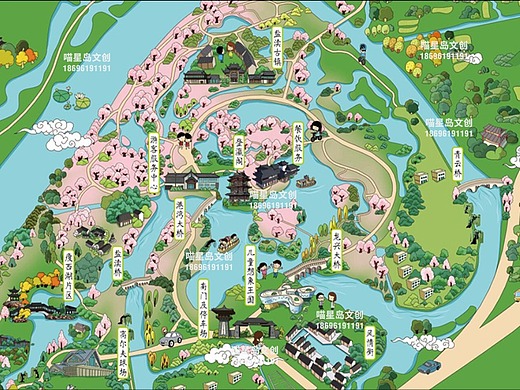 大洋湾湿地公园旅游手绘地图-智慧旅游手机导航