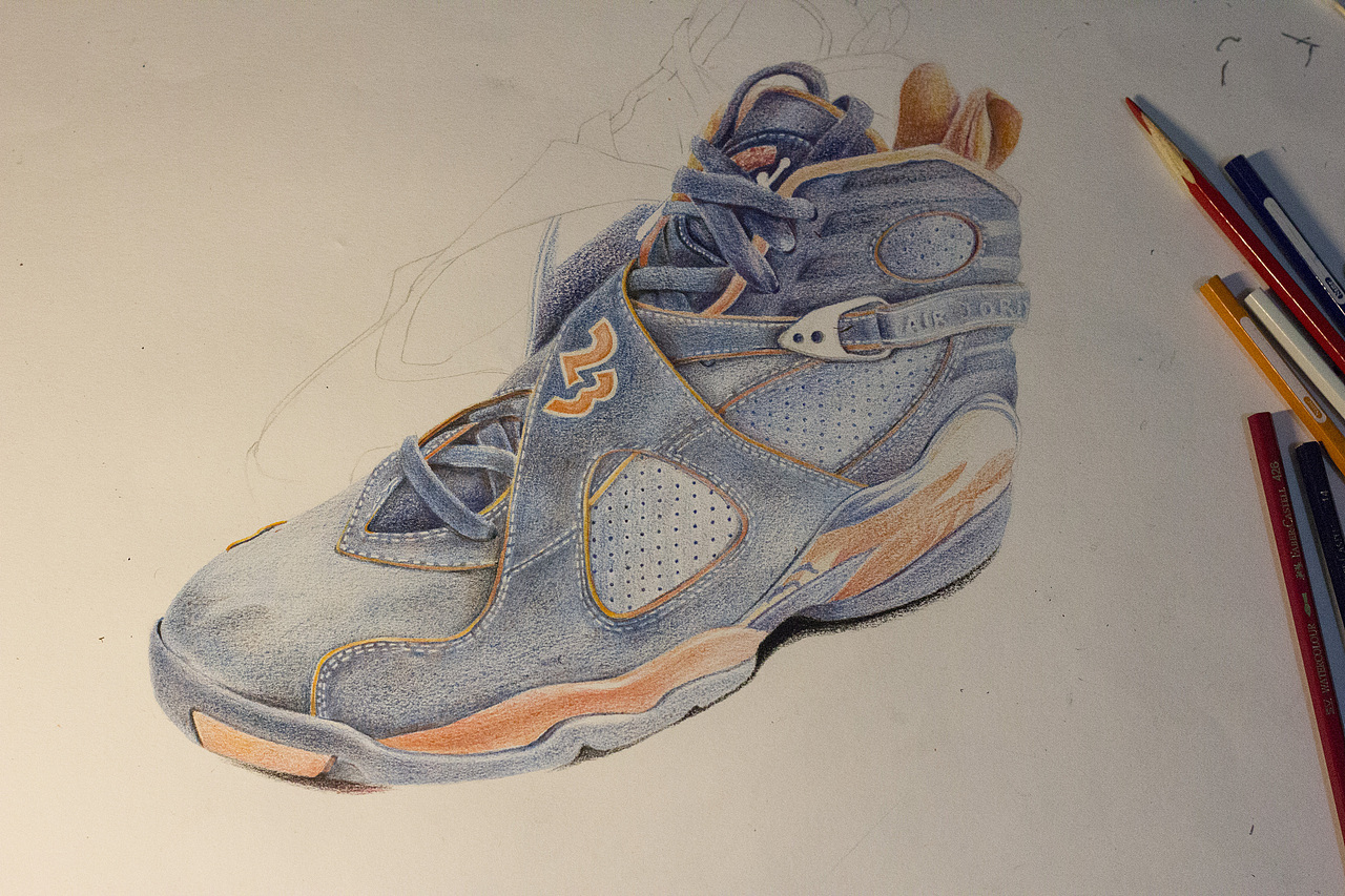 乔丹篮球鞋彩铅手绘