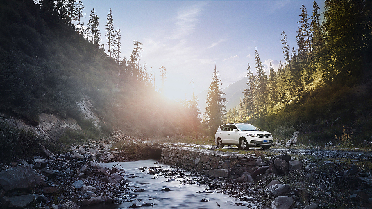 汽车修图航拍汽车风景