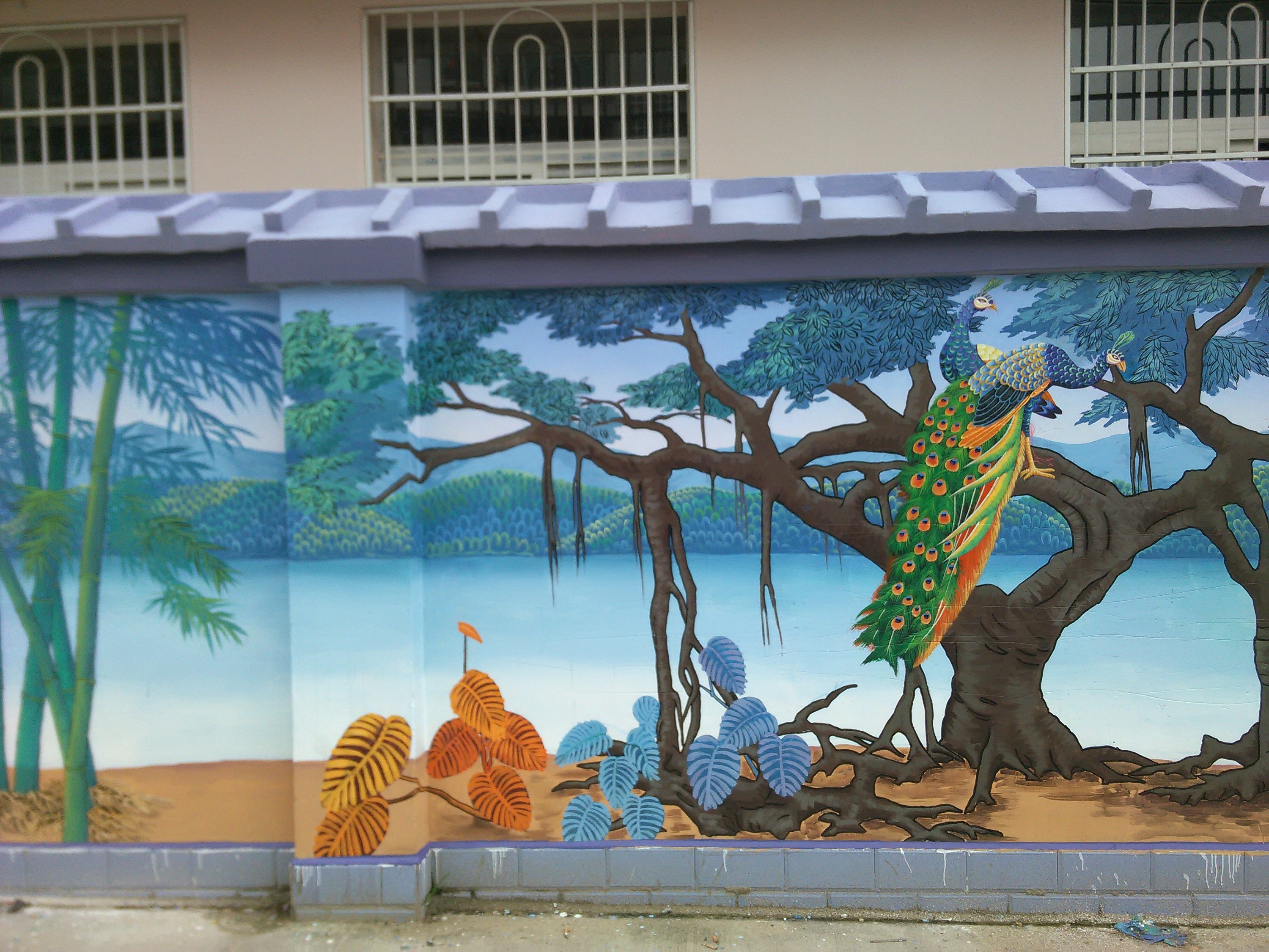 云南傣族文化墙体彩绘德宏西双版纳傣族墙绘壁画墙画