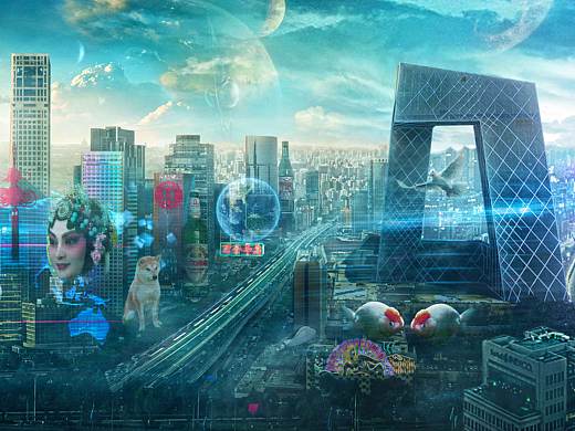 电影《攻壳机动队》未来城市海报
