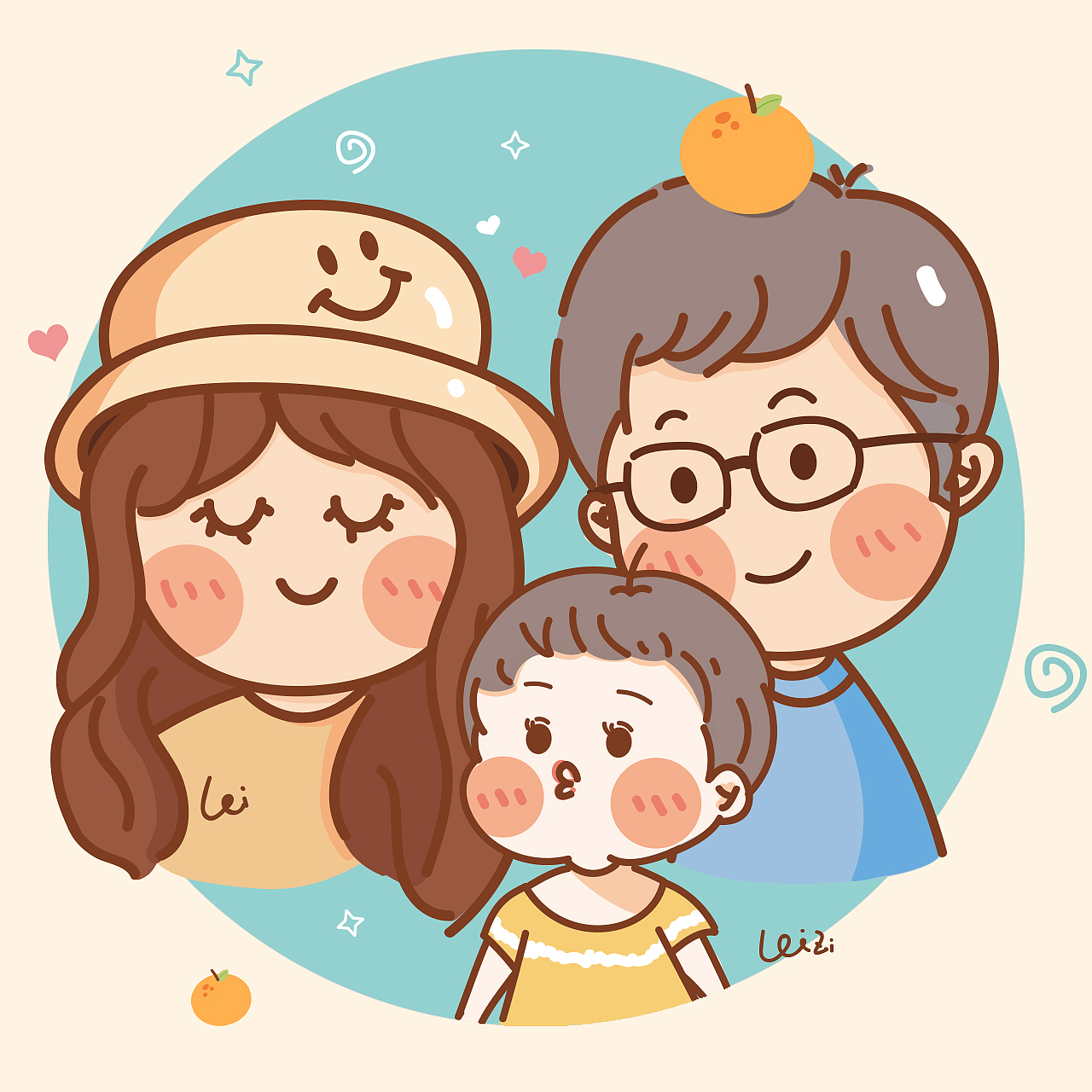 一家三口卡通头像|插画|儿童插画|蕾子yo_原创作品-站酷zcool