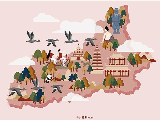  西安地图插画
