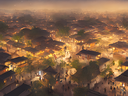 #AI创作实验室#江南小镇夜景，美丽的，4k，三分法，精