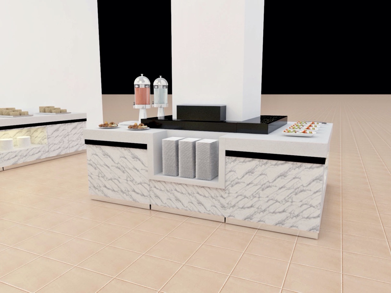 大理石自助取餐台设计制作 移动自助餐台定制布菲车