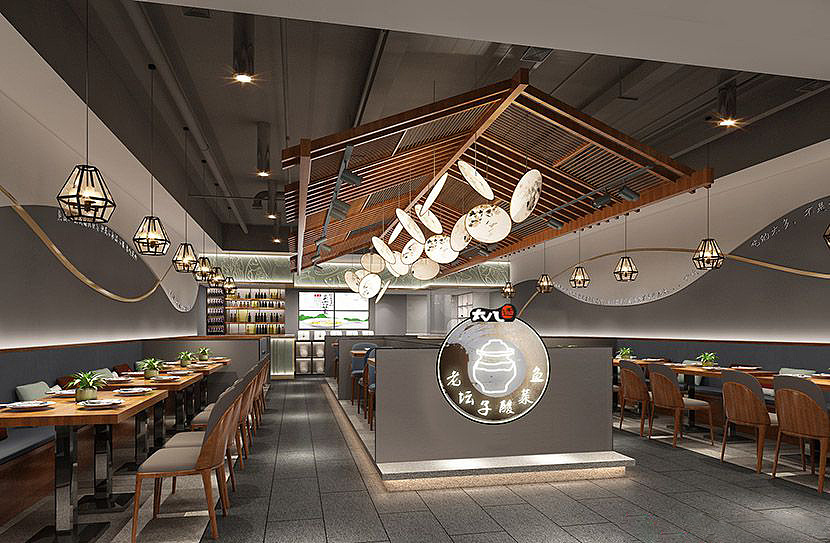 郑州酸菜鱼餐厅装修_酸菜鱼主题餐厅设计_老坛子酸菜鱼效果图-郑州京