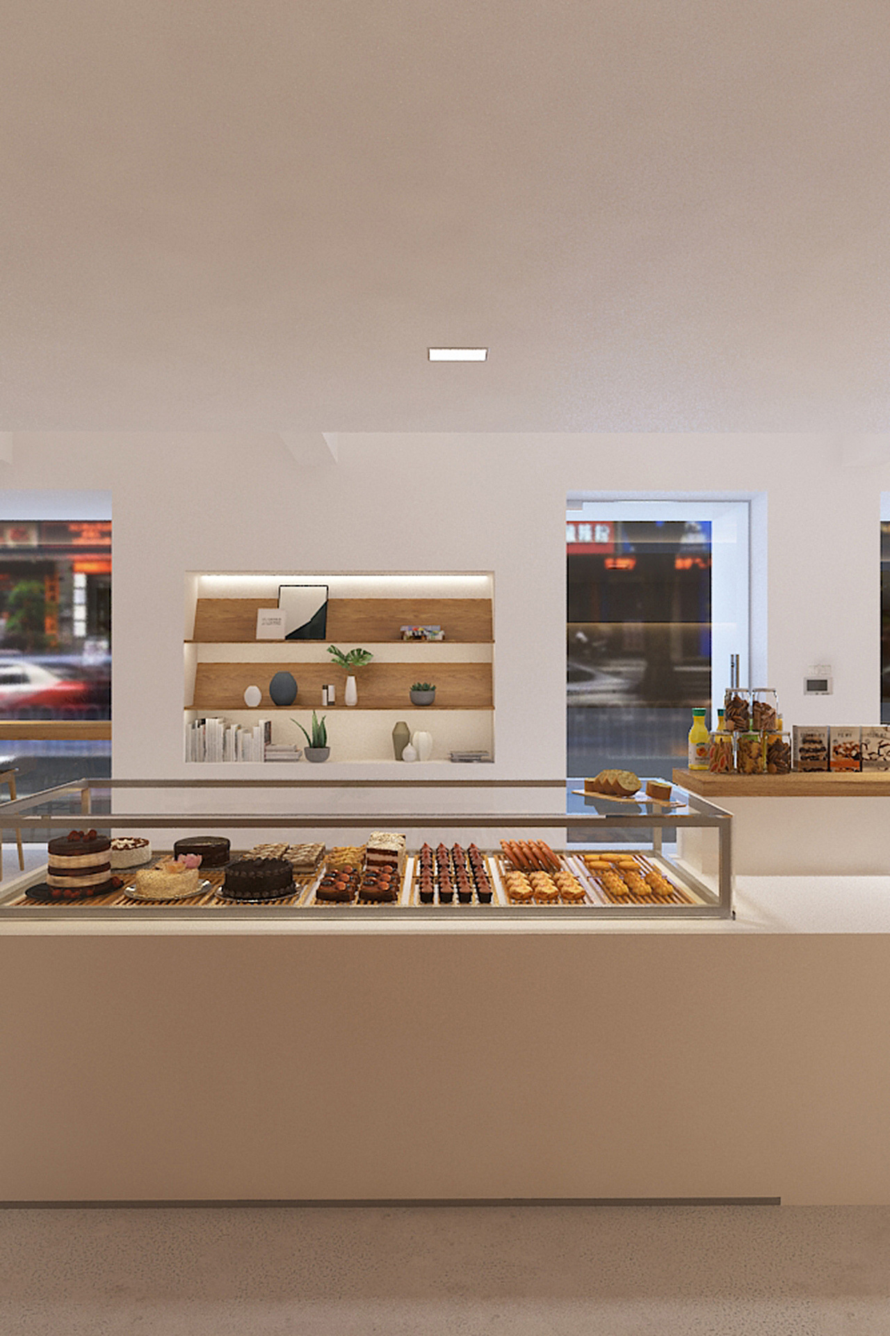 近窗,墙体内凹成壁龛,用木材撑起斜面,摆放各种有意思的植栽。这里还有书籍可供阅读,细致的设计,更拉近了与客人间的距离。