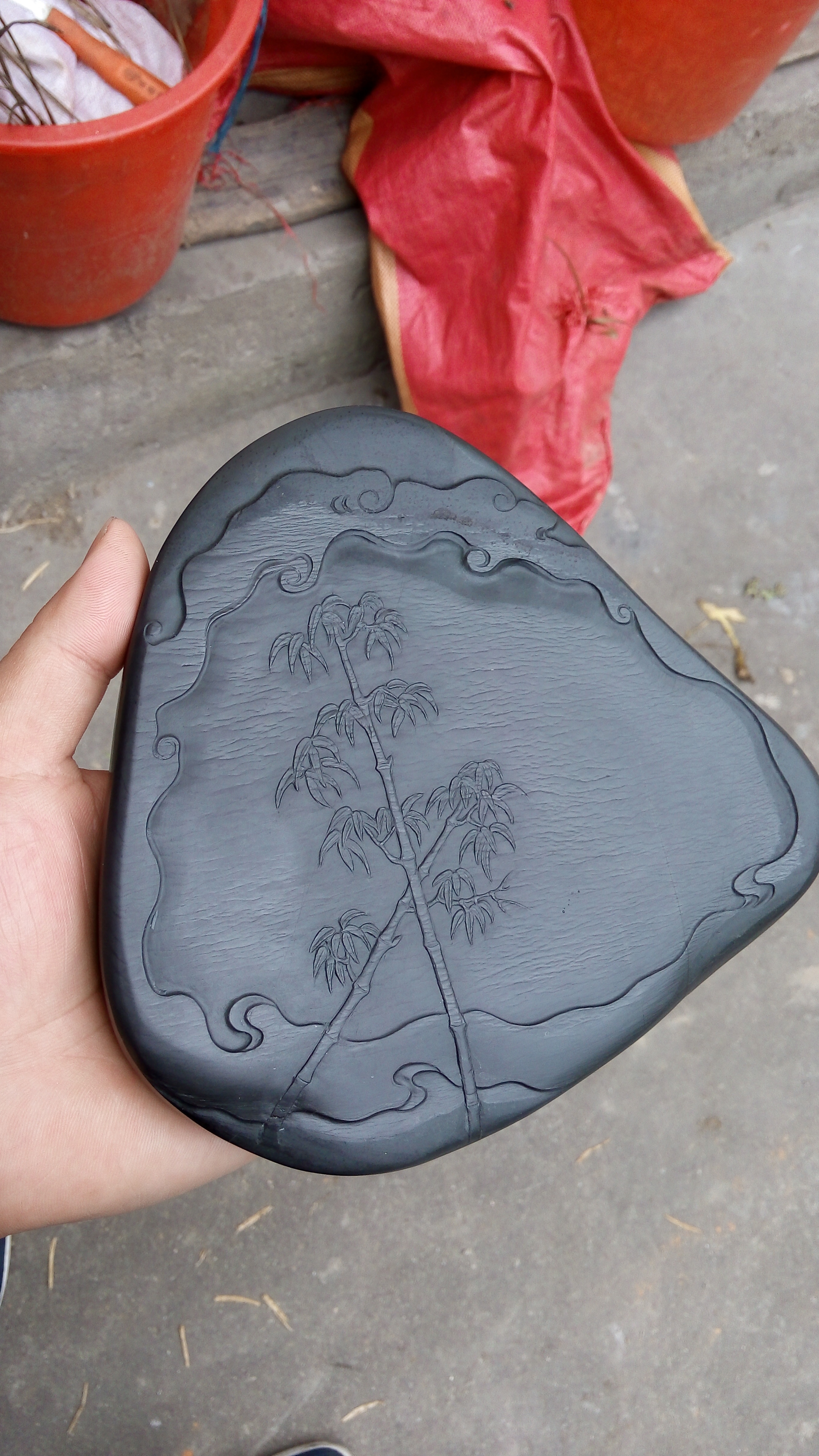 正宗婺源老坑歙砚龙尾砚水波纹竹影清风砚