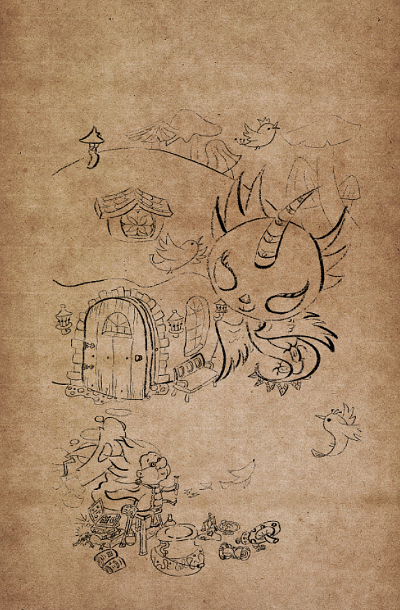 毛笔笔刷画线稿，故意采用轻重节奏变化且略带自由感的勾线风格，避免细腻勾线带来的一定“束缚感”，突出“诞生释放”的快感。