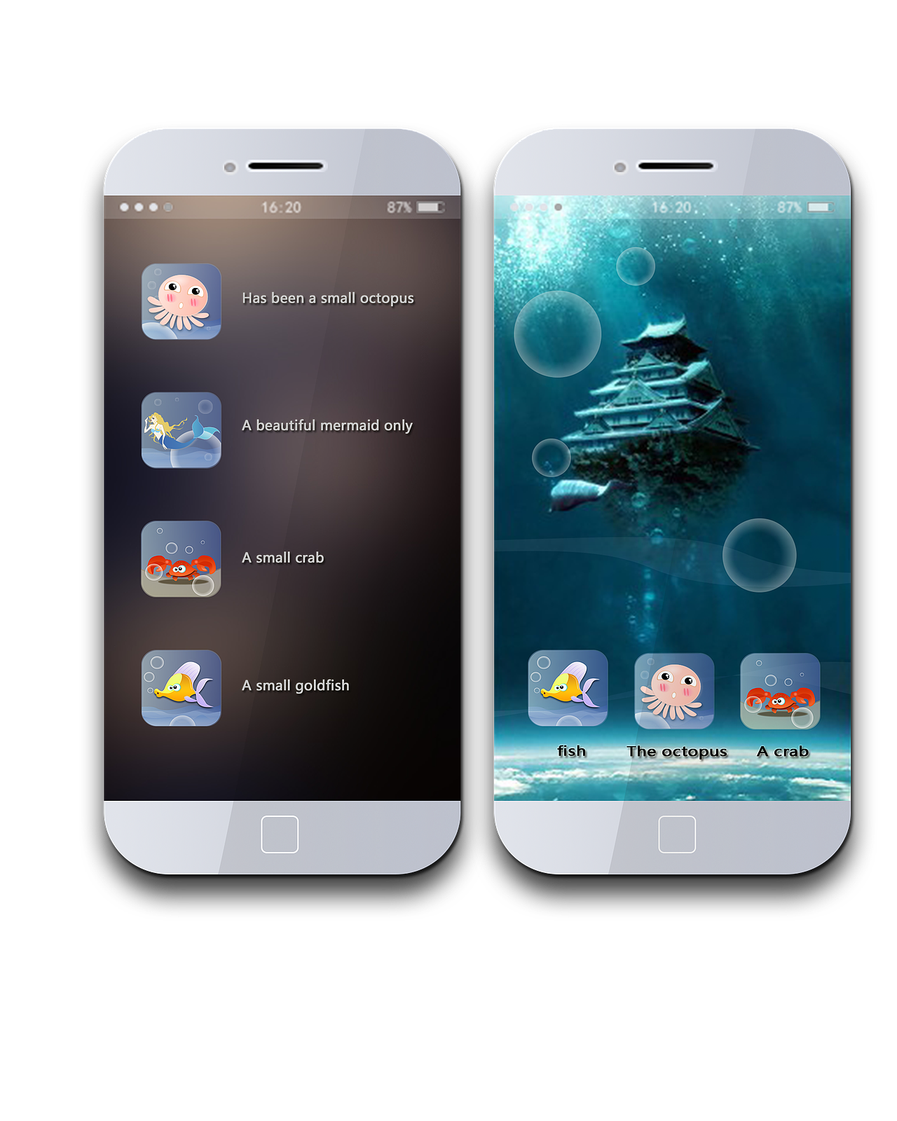 水底世界主题icon手机界面展示（图ZMzM2Nzc3MzI=） - 主题/皮肤 - 站酷设计师纯纯老师原创素材 - 站酷ZCOOL