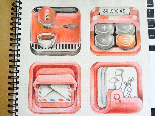 彩铅手绘红色图标