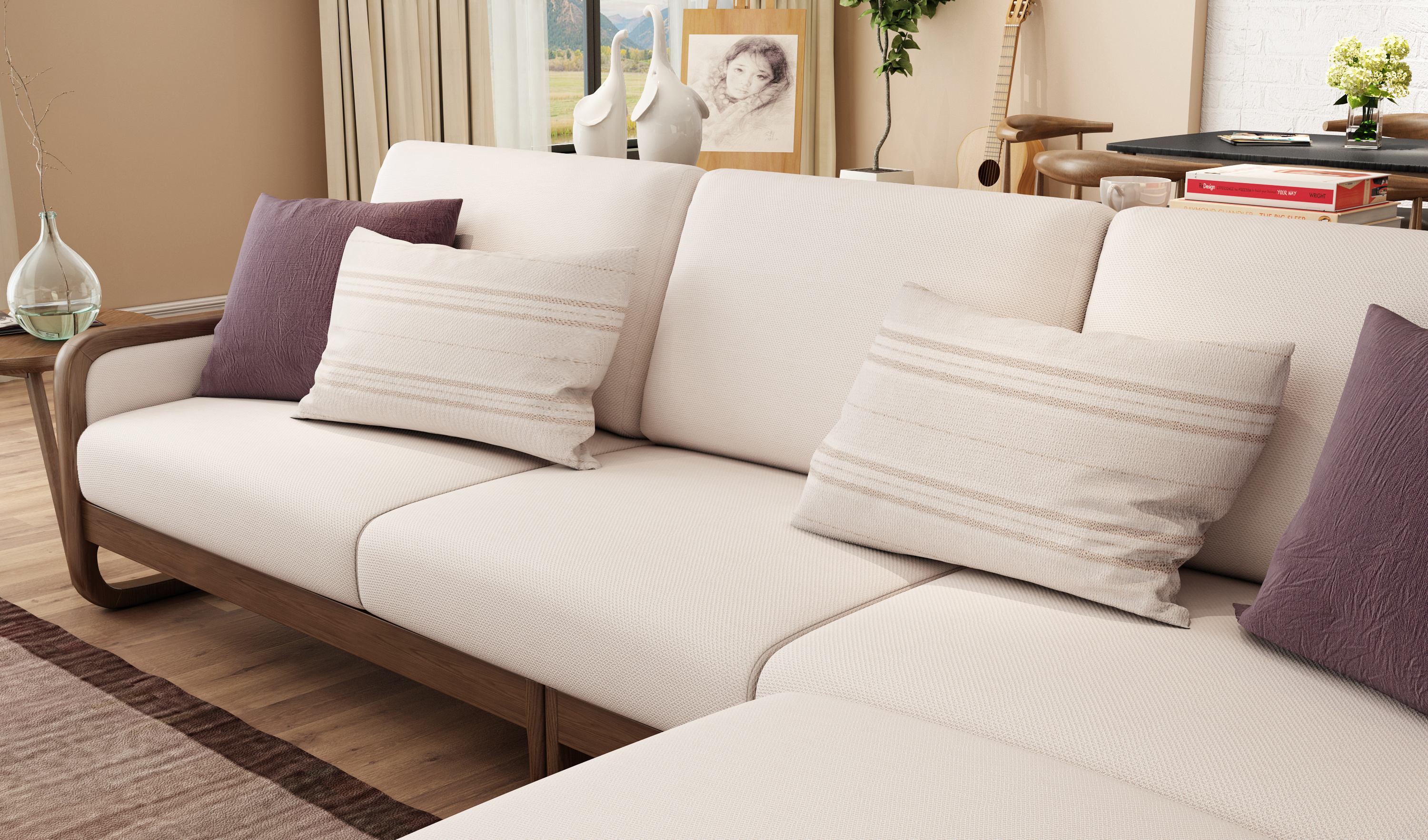 致家家居/卷耳沙发/北欧实木客厅布艺沙发 可折叠多功能三人沙发-三人沙发-2021美间（软装设计采购助手）