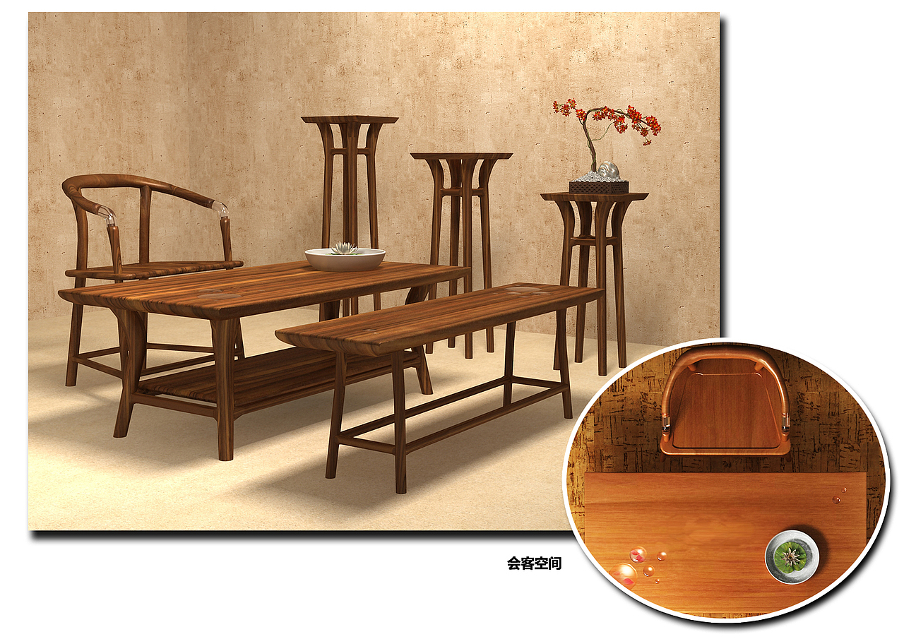 会客空间效果图(毕设偷懒渲图后就没有再细调微p了