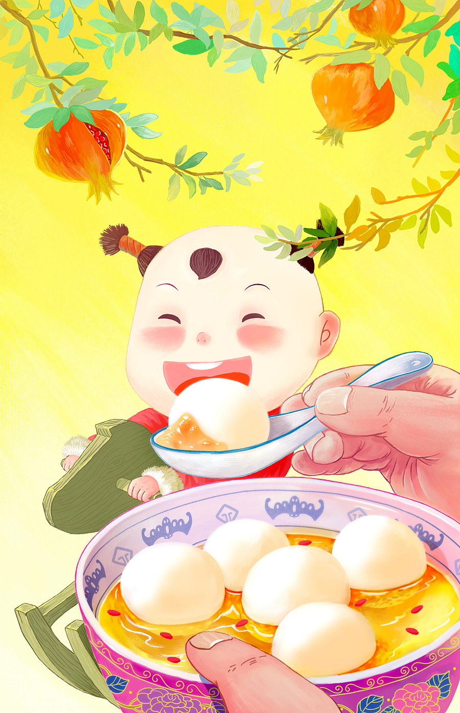 骑木马，吃汤圆。