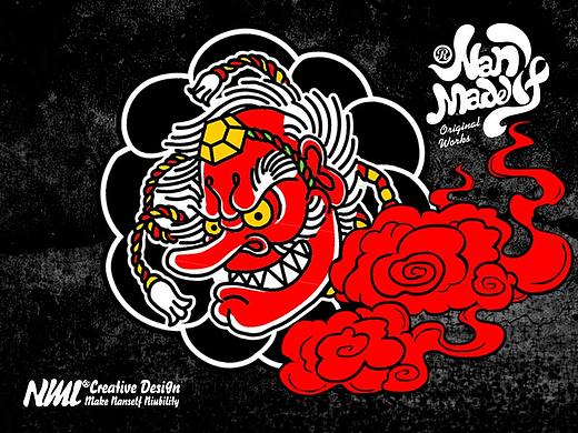 本体制动少年拳击天狗印花图案设计