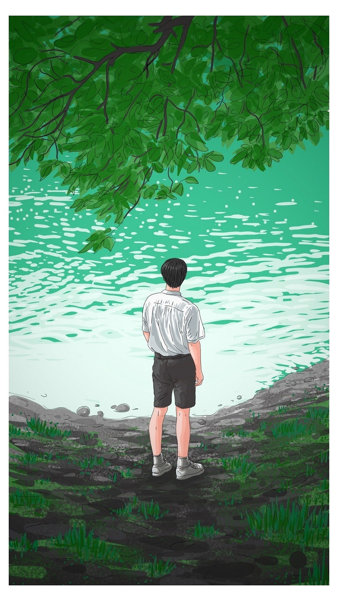 手机指绘人物插画·春水