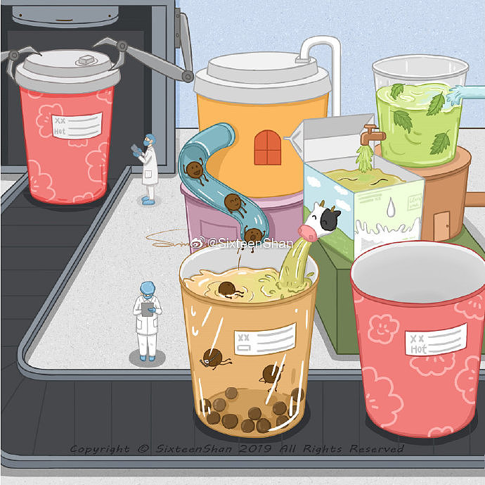 《奶茶车间》原创|插画|商业插画|sixteenshan - 原创作品 - 站酷