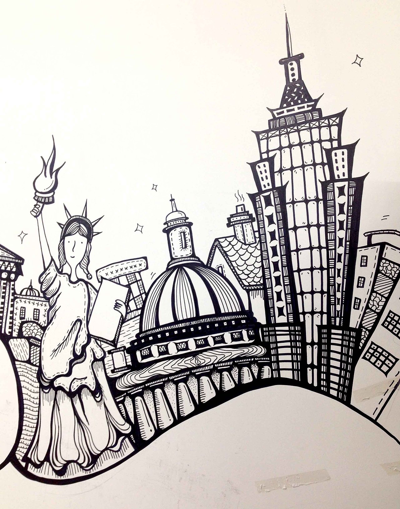 生活门 环球旅行 黑白装饰 墙绘