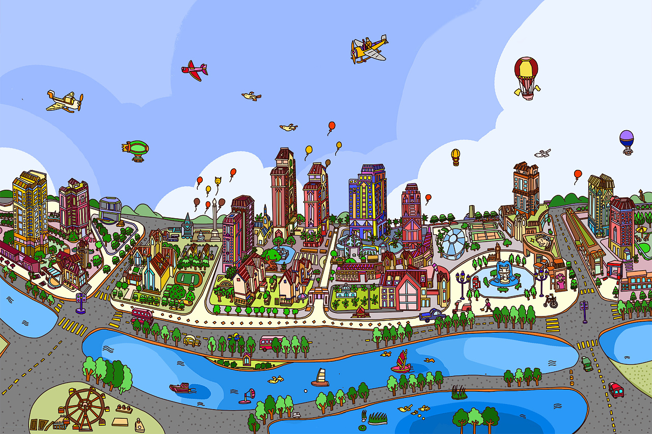 地产商业插画----西安麓湾小镇