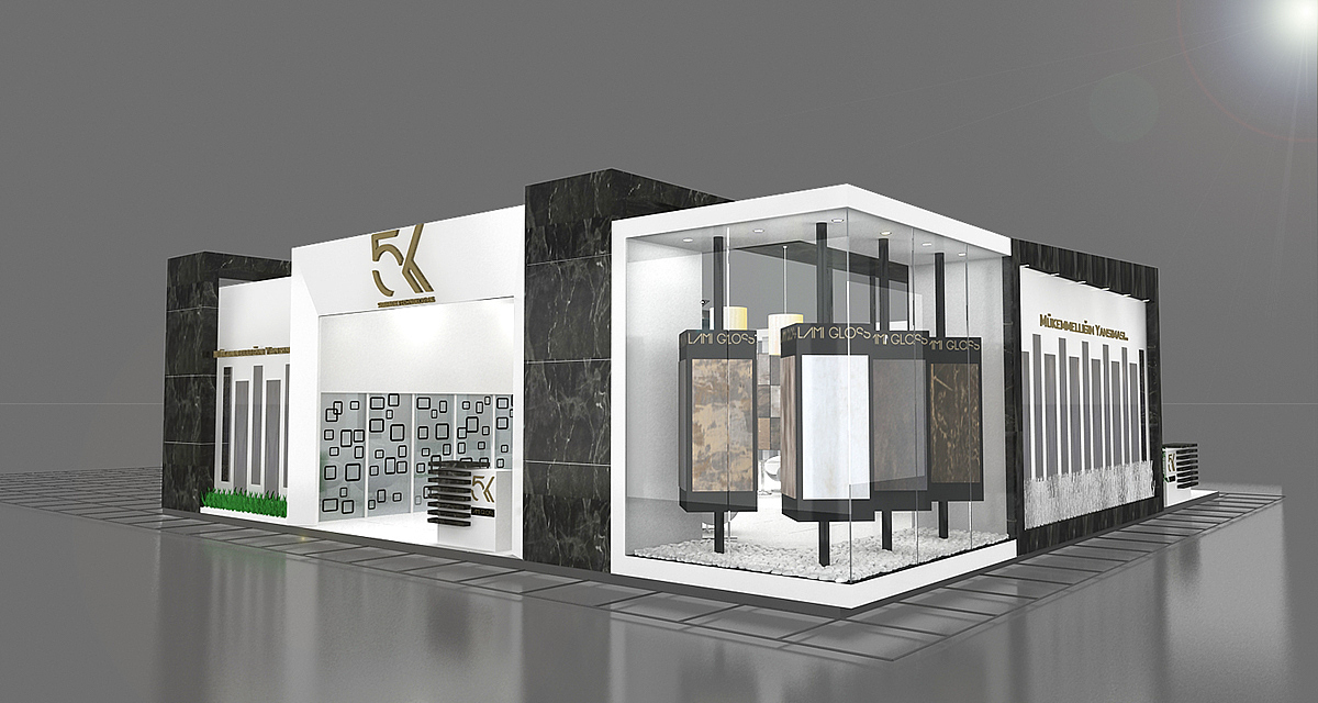 现代时尚简约板材展位展会3d效果图设计制作