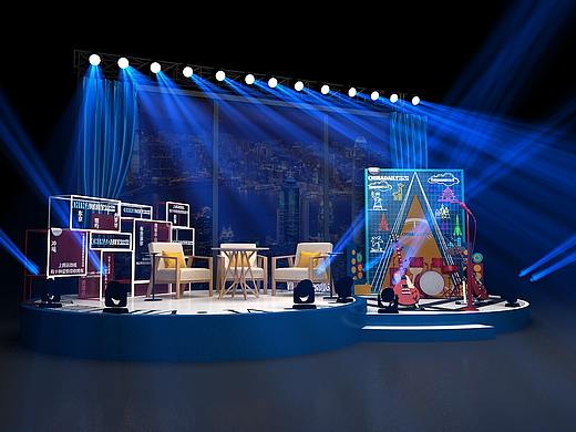 访谈直播舞台设计3D效果图