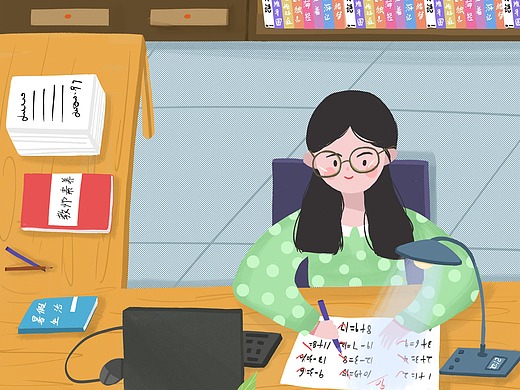 深夜教师批改作业