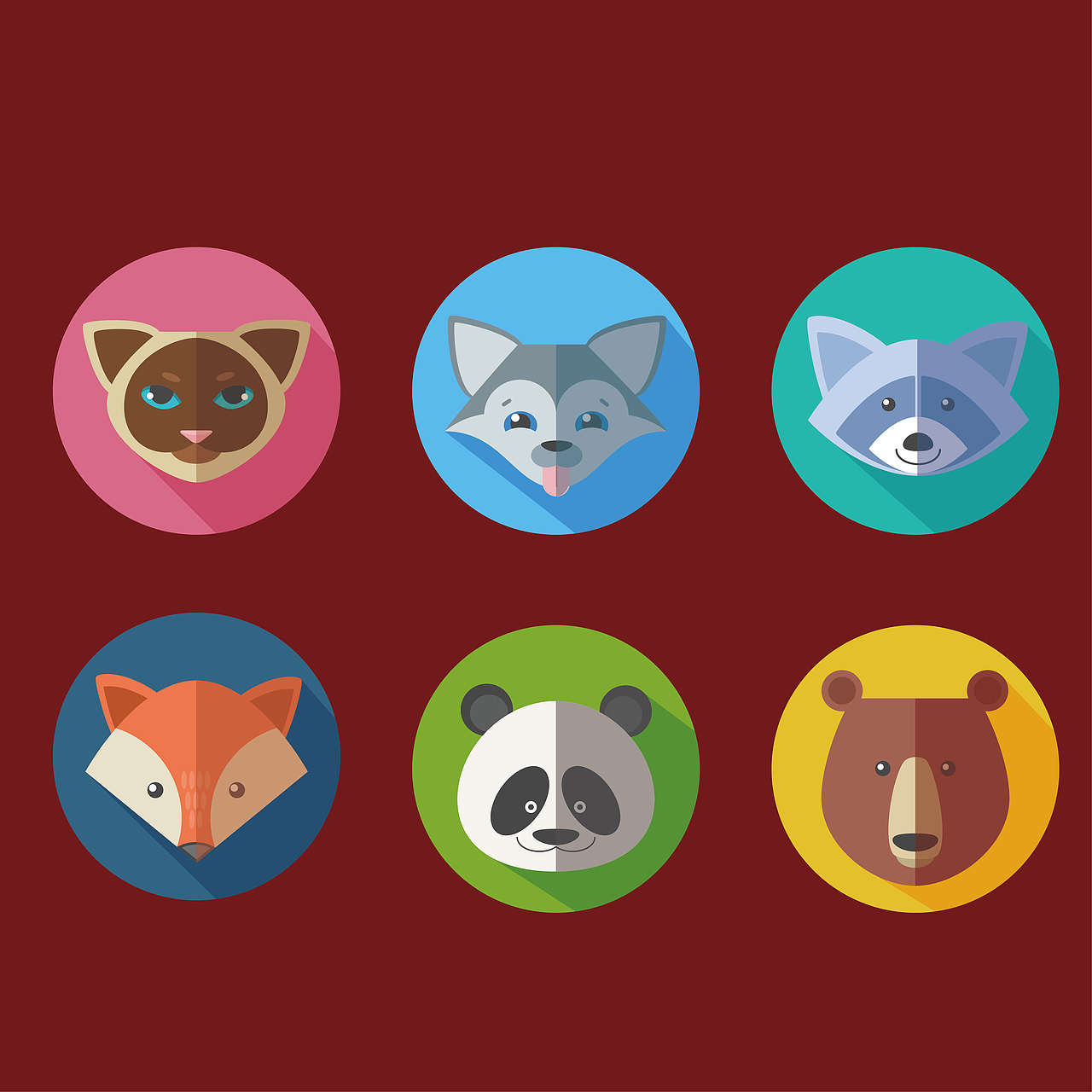 练习ai绘制扁平化风格的卡通小动物肖像