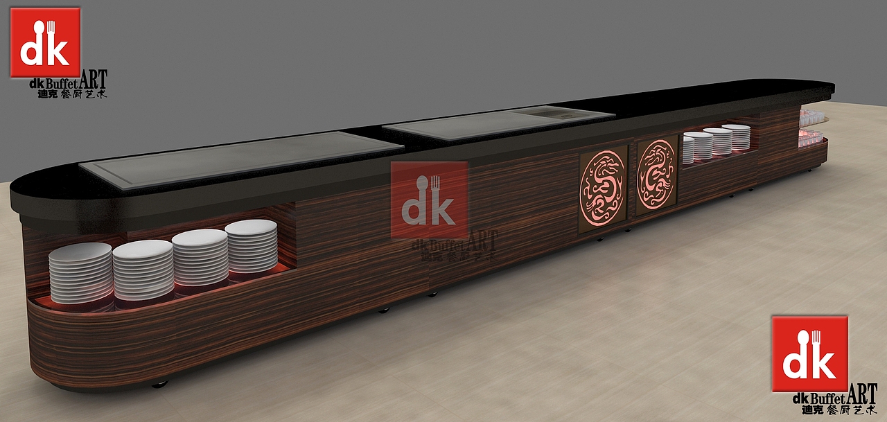 中国风餐厅装修自助餐台自助餐设备实木餐厅家具定制