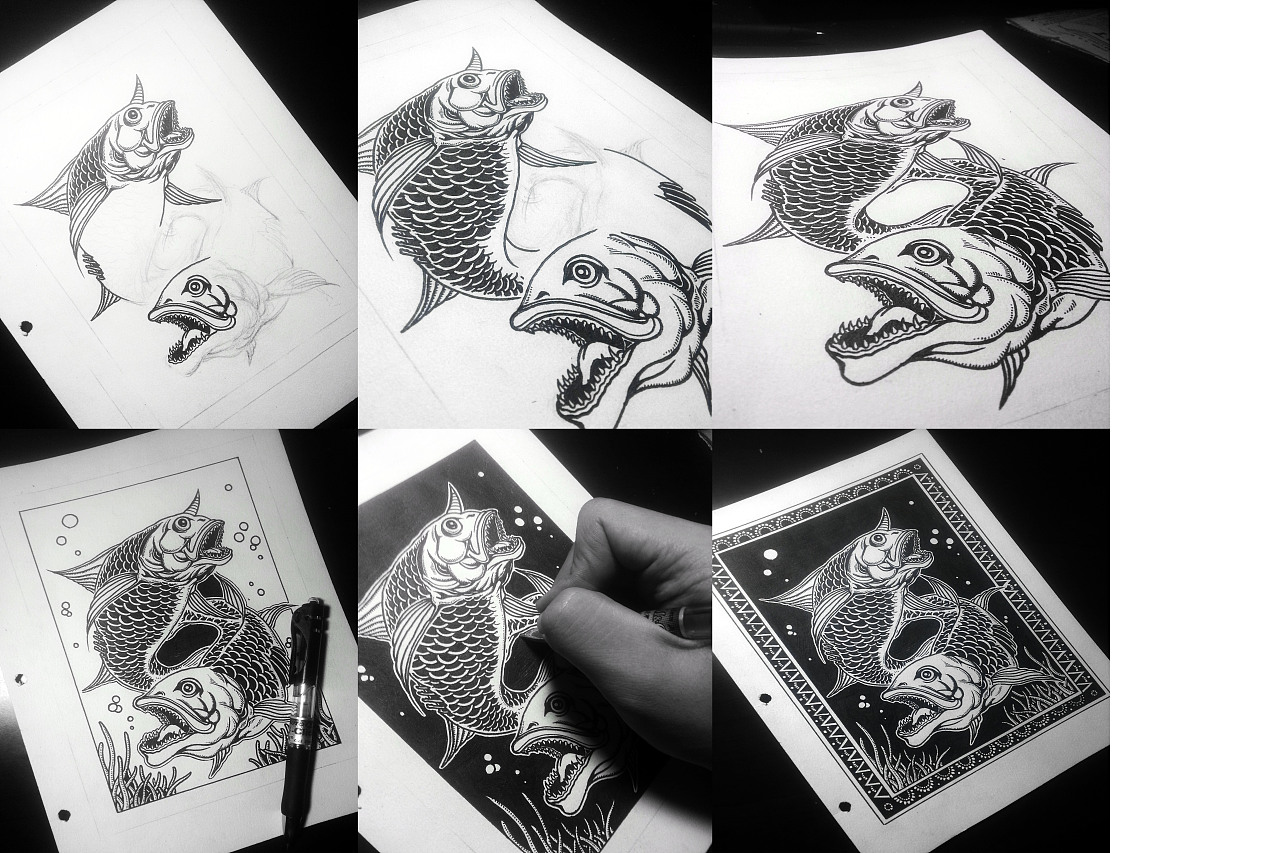 黑白纯手绘—暗黑星座系列 附绘制过程