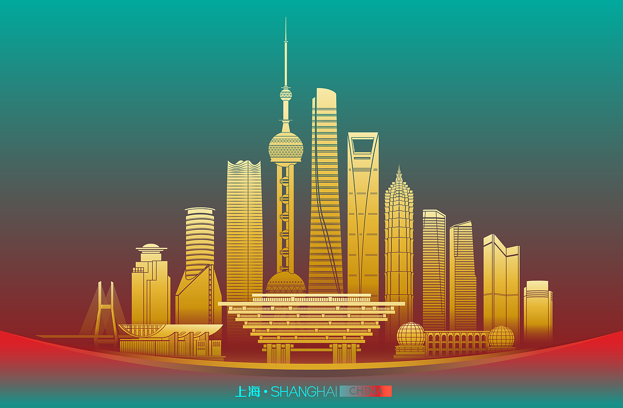 上海天际线矢量插画