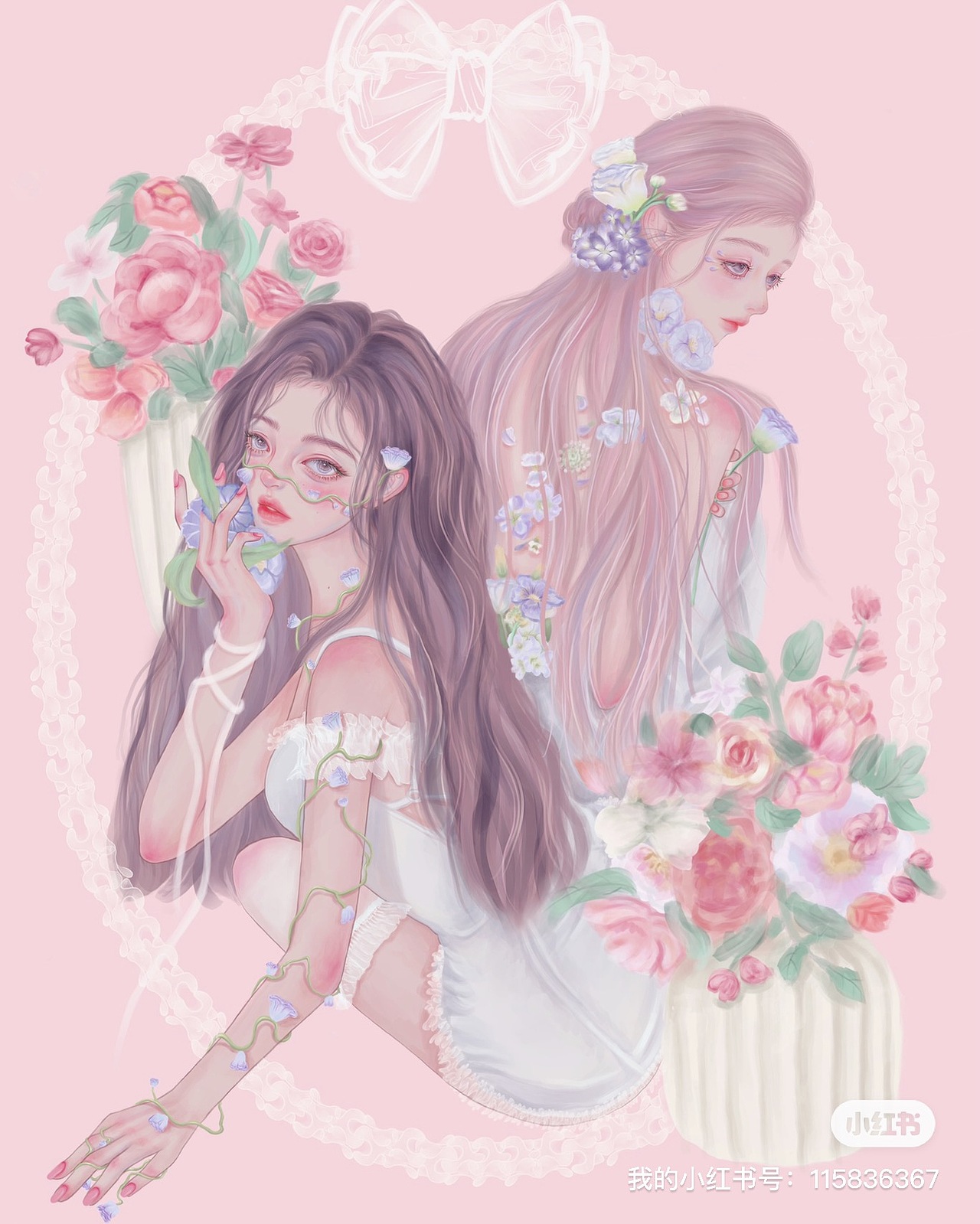 花与少女（图ZMjkzNTY3Mzky） - 艺术插画 - 站酷设计师要吃肉肉哦原创素材 - 站酷ZCOOL
