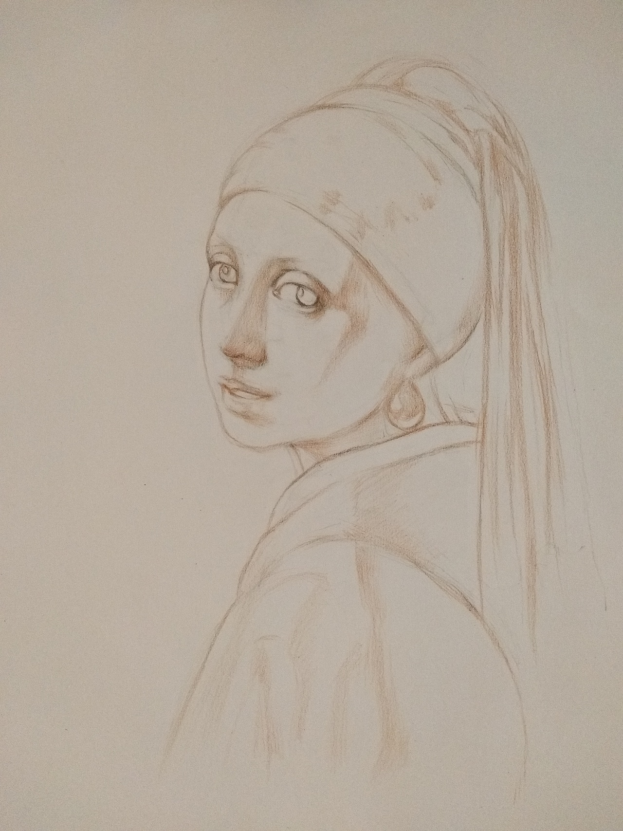 带珍珠耳环的少女 彩铅版
