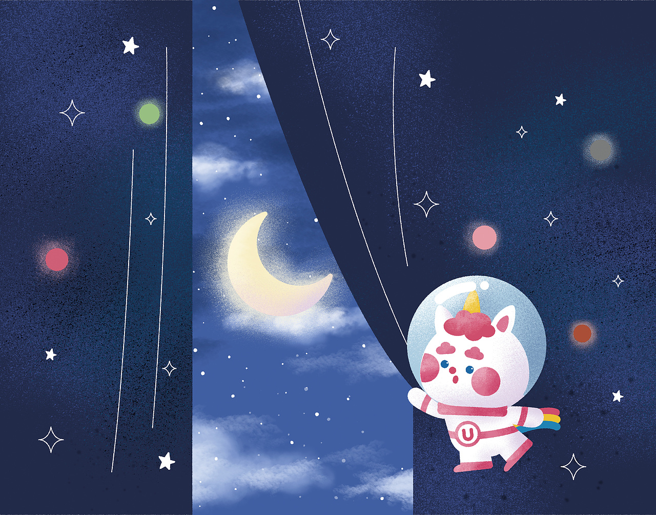 “星球、宇宙、银河、独角兽”——儿童插画（图ZMjQxMDM0NjA4） - 儿童插画 - 站酷设计师超重力兔子hanna原创素材 - 站酷ZCOOL