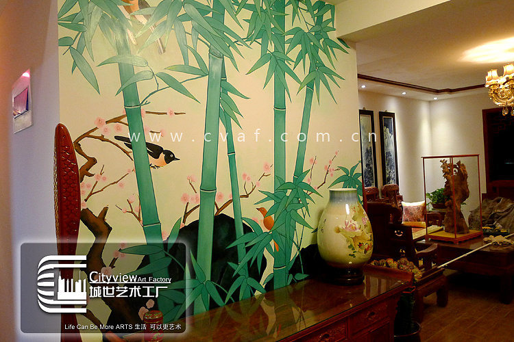 淄博城世艺术工厂墙绘作品——竹报平安