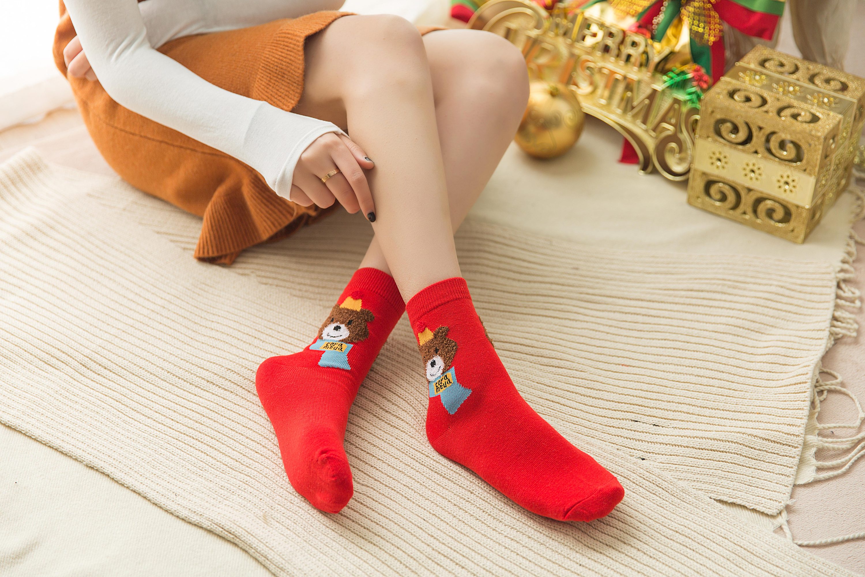 加厚 不透肉 欧美女士红色甜美长筒蝴蝶结圣诞袜 女 圣诞节丝袜-阿里巴巴
