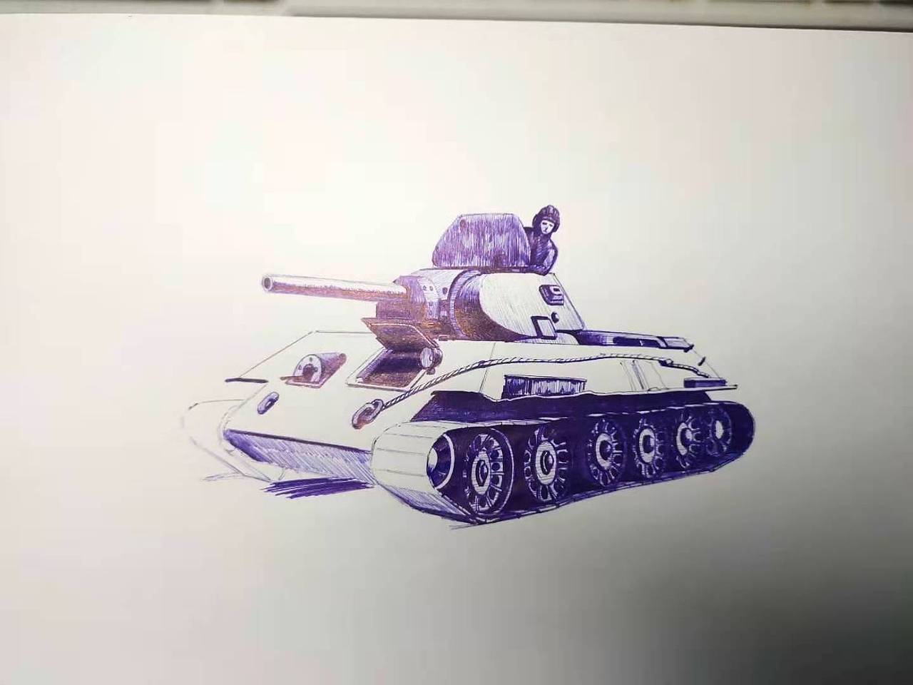 卫国战争苏军t3476坦克圆珠笔画