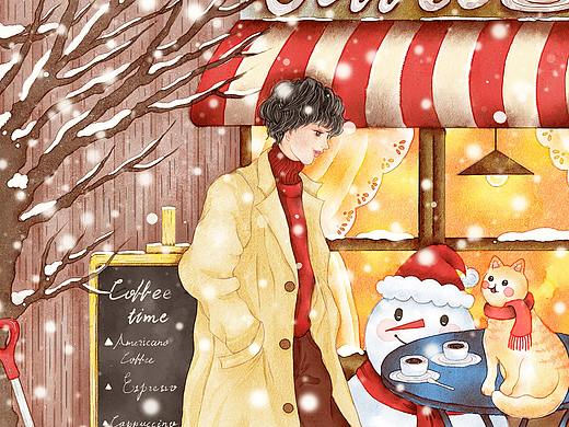 大雪 路过冬季街头的咖啡小铺