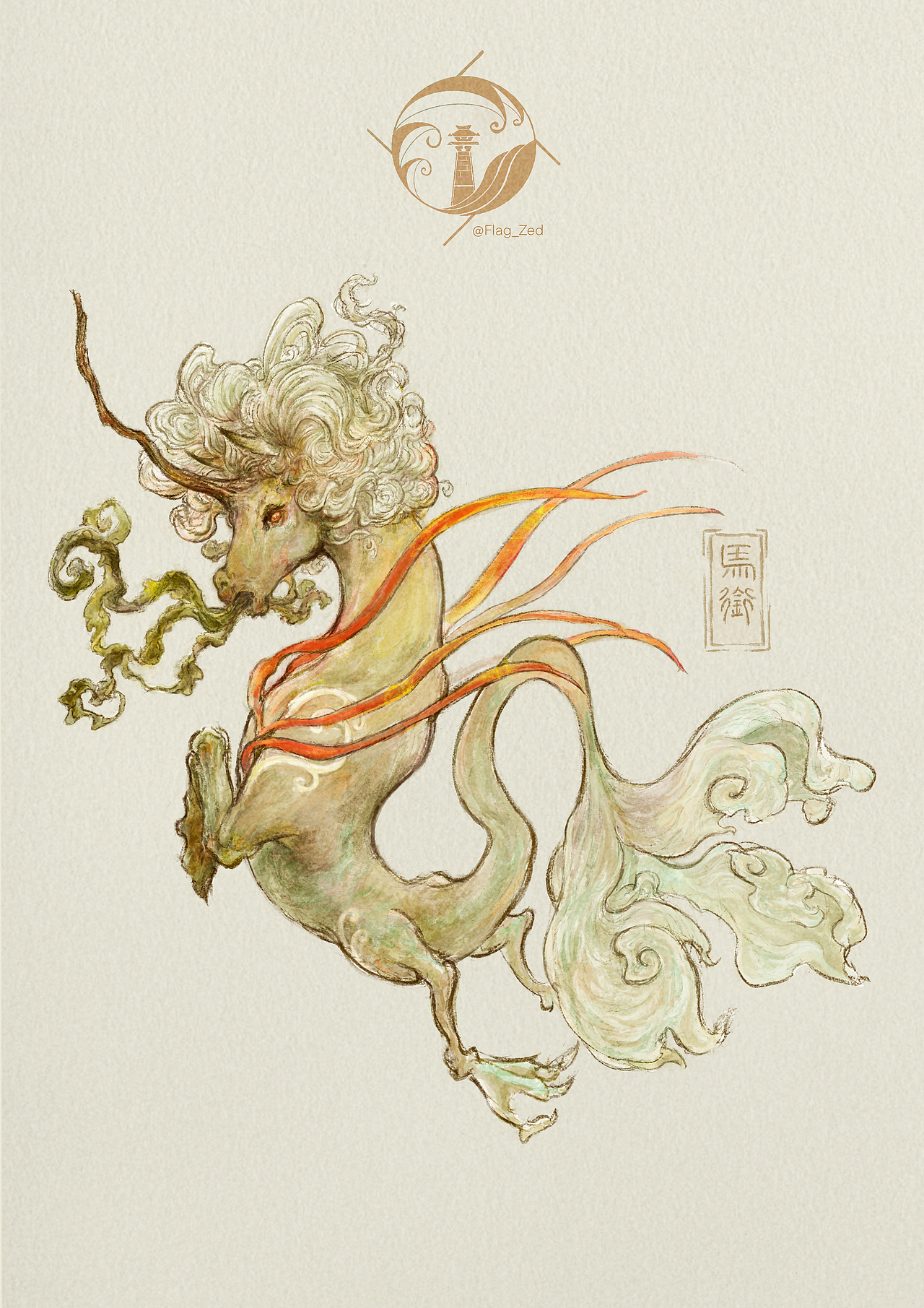 中国妖怪-马衔 恶物 野狐|插画|艺术插画|flag_zed