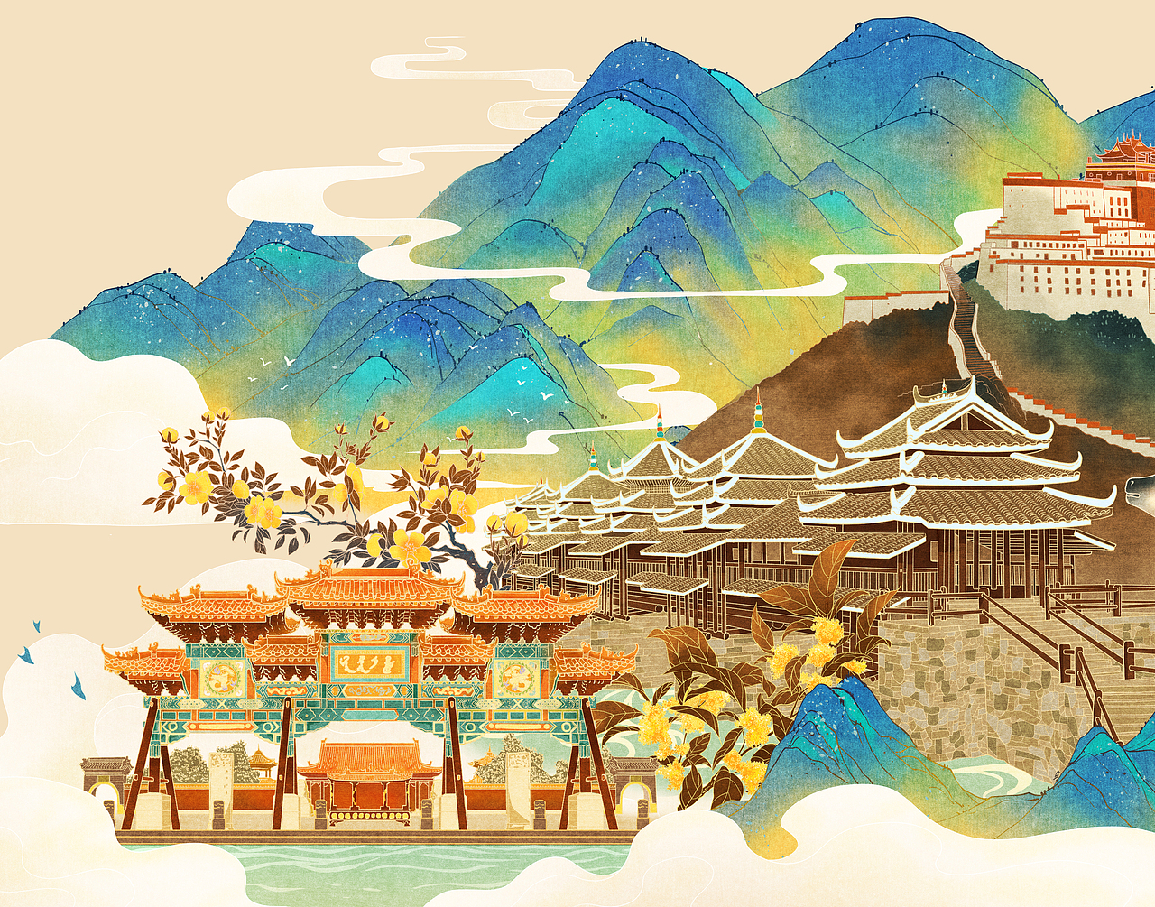 中国建筑（图ZMjg2ODE5MDMy） - 艺术插画 - 站酷设计师阴阳镜原创素材 - 站酷ZCOOL